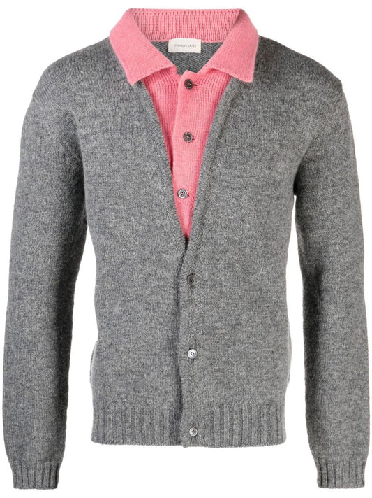 Grey Layered Wool Cardigan