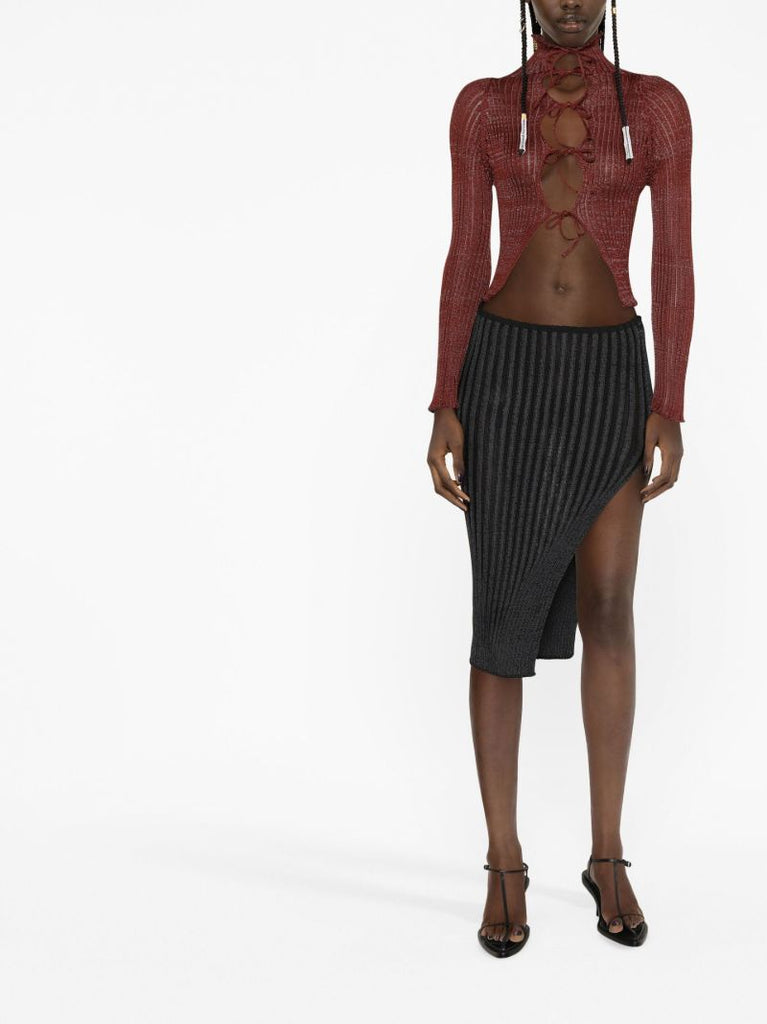 Black Ara Asymmetric Midi Skirt