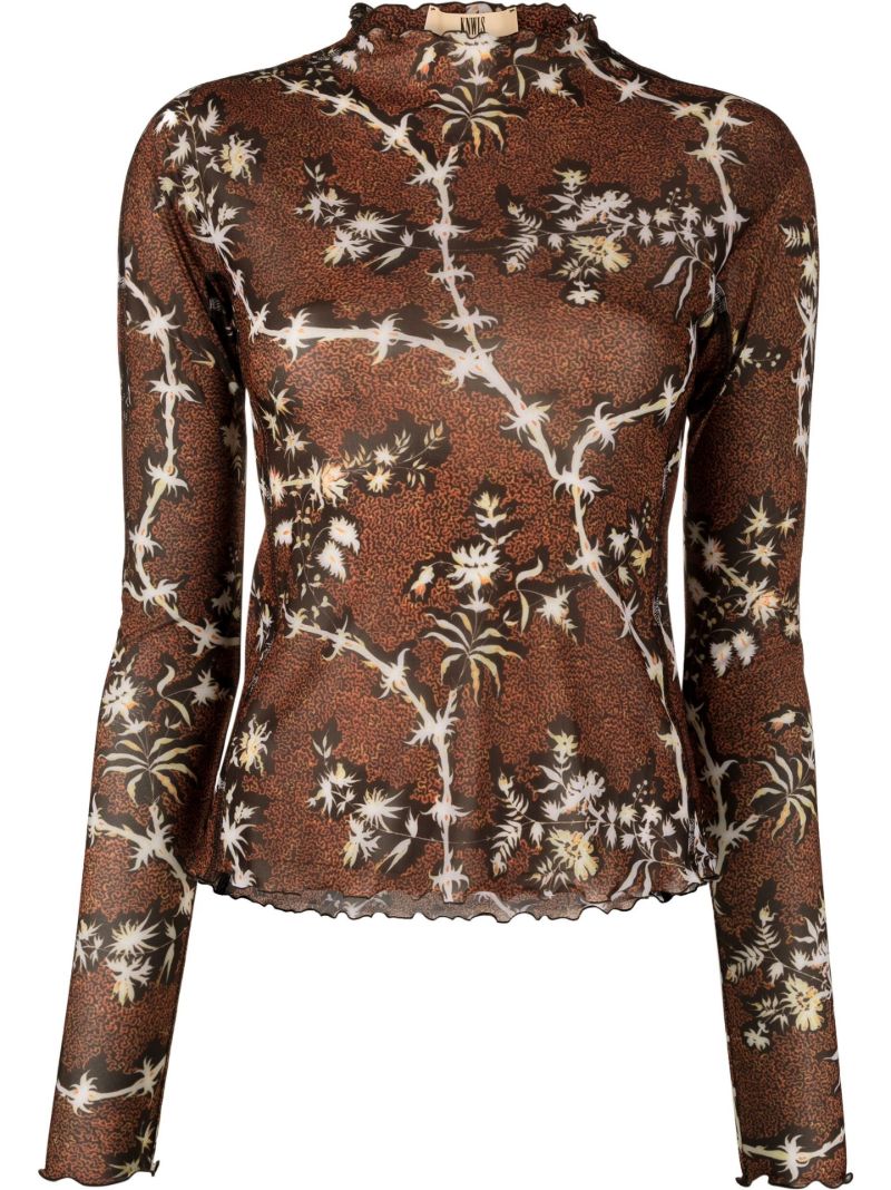 Brown October Floral Print Top