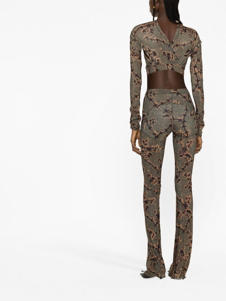 Green Halycon Printed Flared Trousers