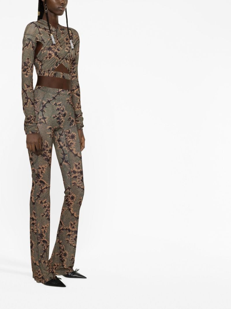 Green Halycon Printed Flared Trousers