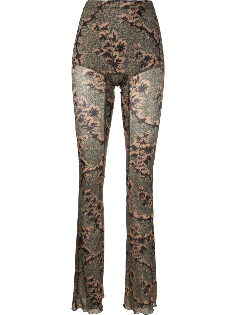 Green Halycon Printed Flared Trousers