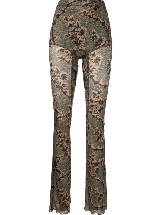 Green Halycon Printed Flared Trousers