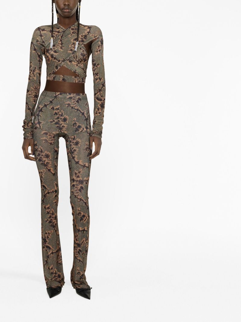 Green Halycon Printed Flared Trousers
