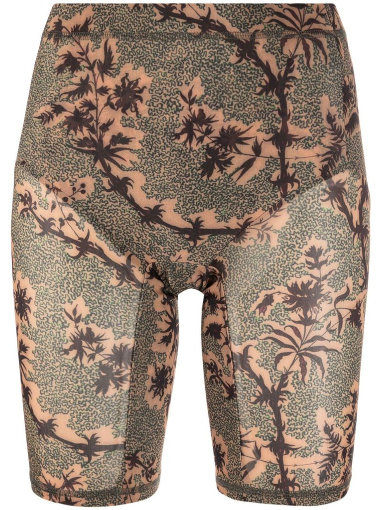 Green Lena Floral Print Cycling Shorts