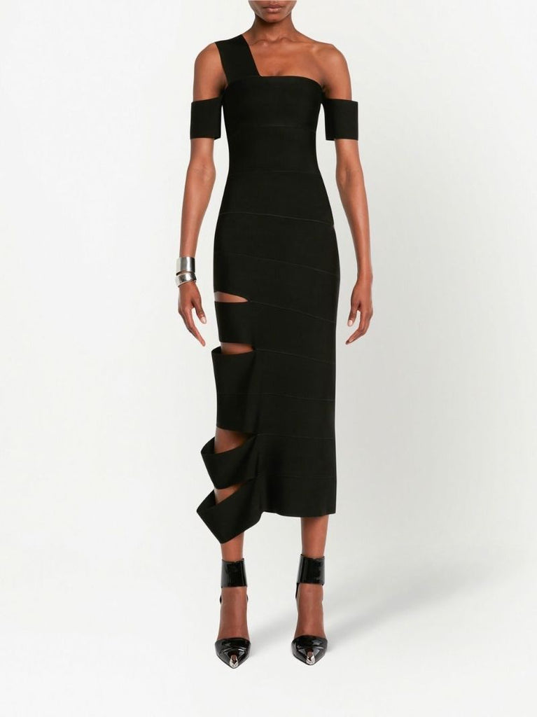 Black Cut-out One-shoulder Dress