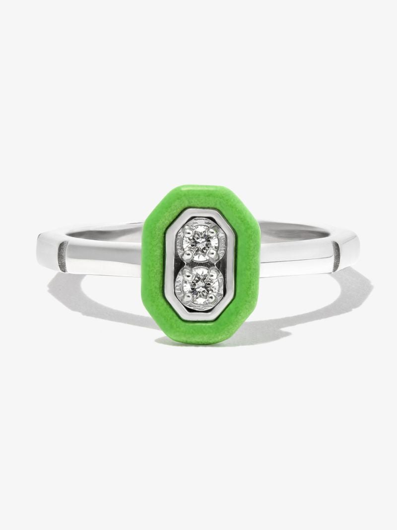 18k White Gold Diamond Enamel Ring