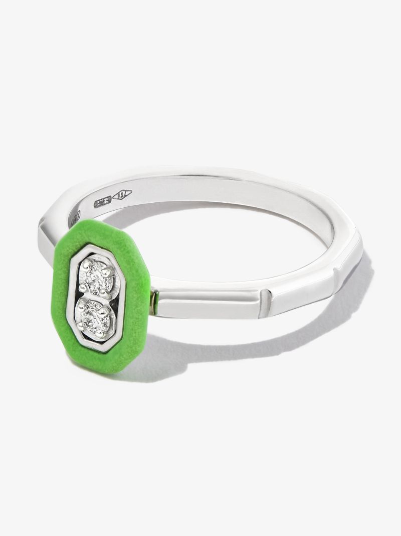 18k White Gold Diamond Enamel Ring