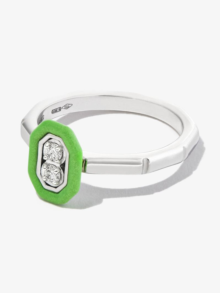 18k White Gold Diamond Enamel Ring