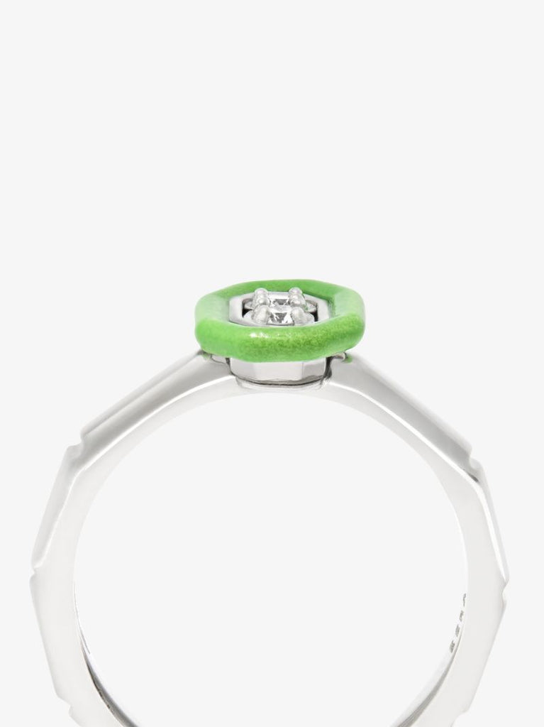 18k White Gold Diamond Enamel Ring