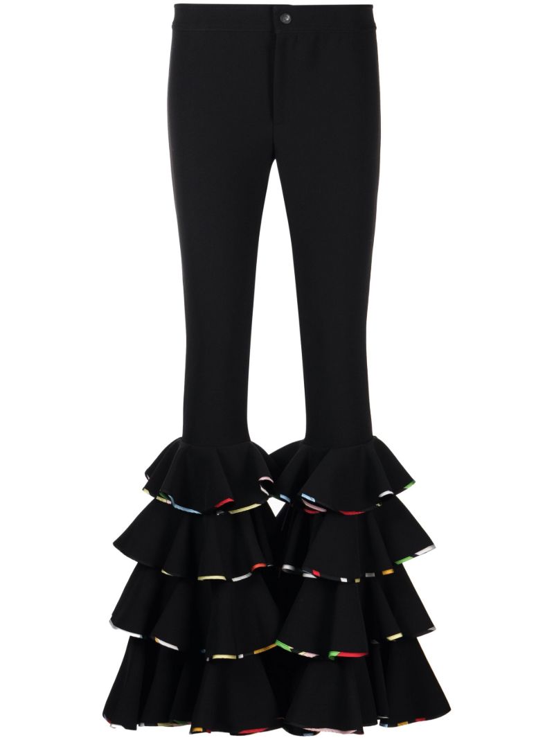 Black Marmo-print Flared Trousers