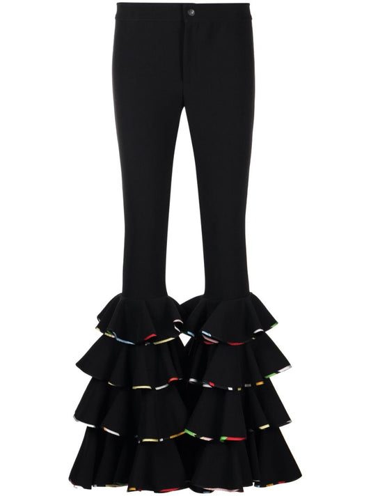 Black Marmo-print Flared Trousers