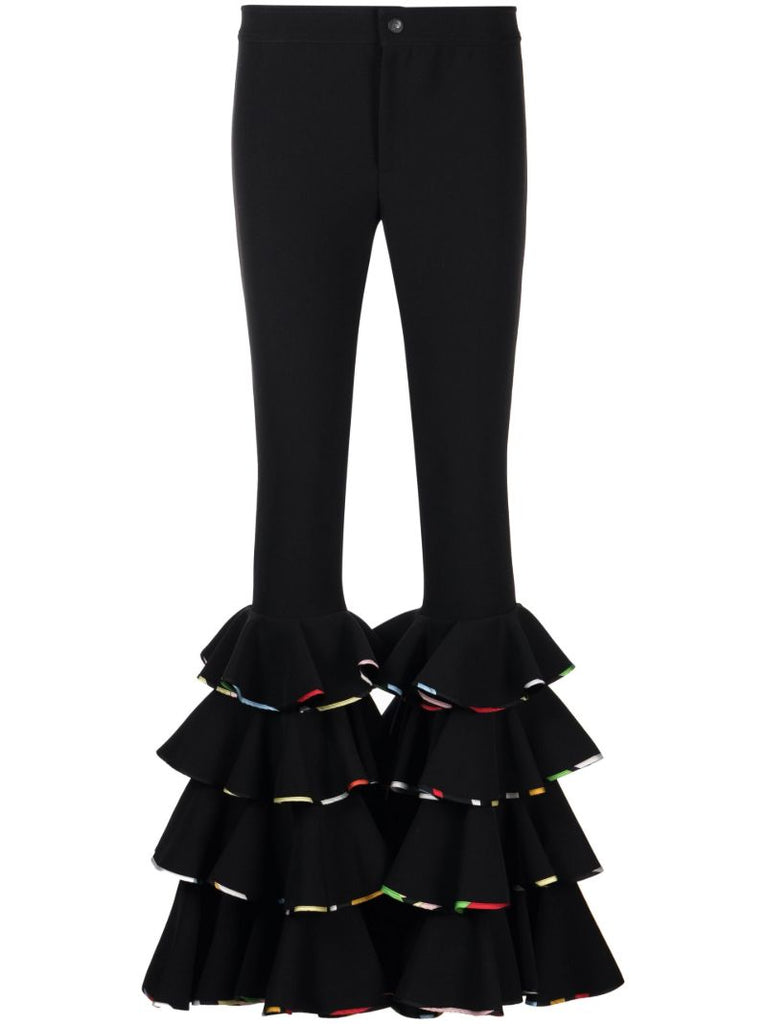Black Marmo-print Flared Trousers