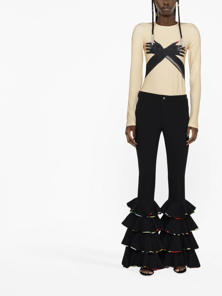 Black Marmo-print Flared Trousers