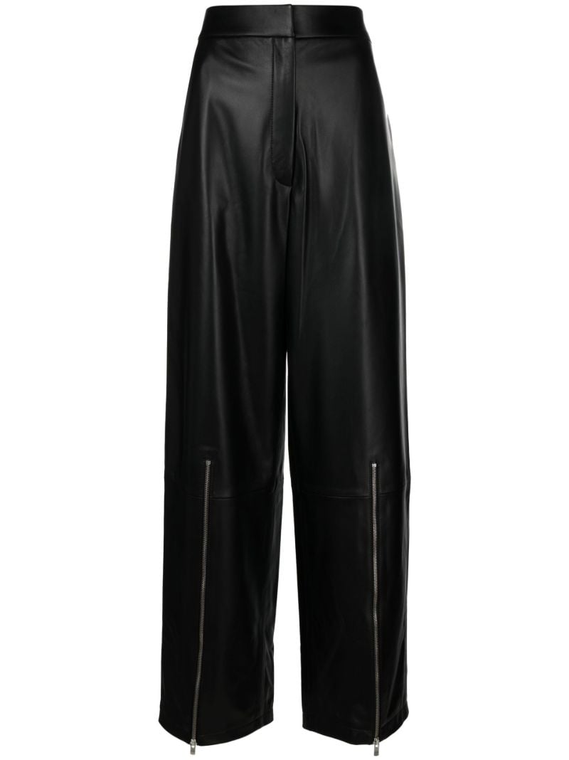 Black Wide-leg Leather Zipper Trousers
