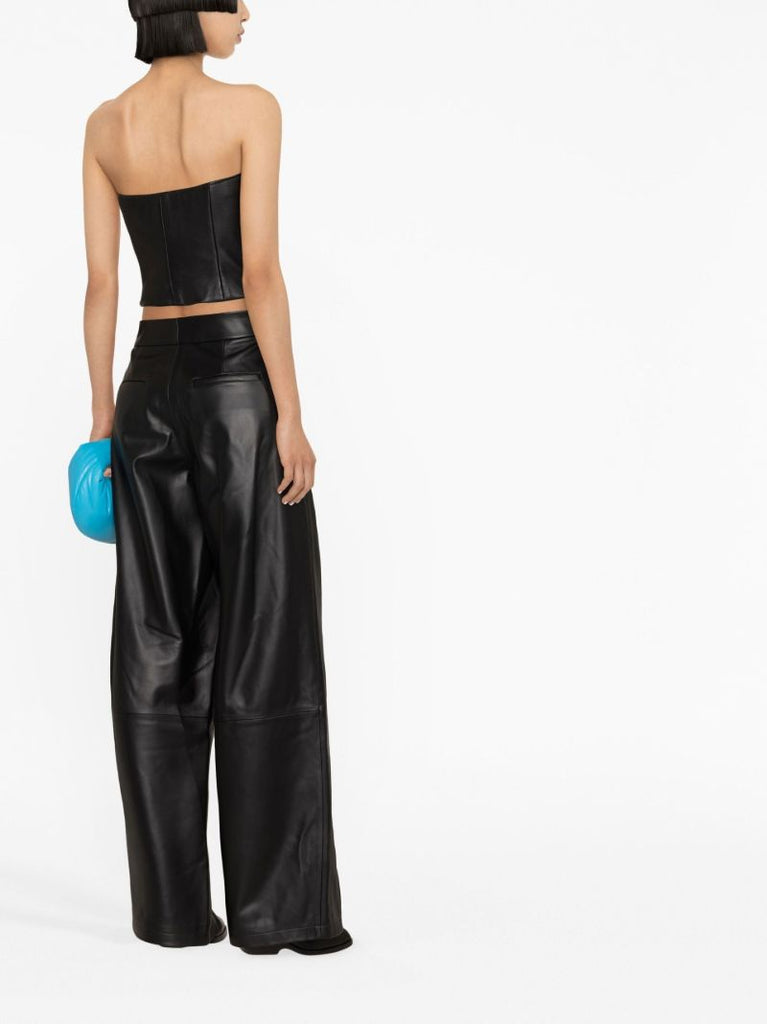 Black Wide-leg Leather Zipper Trousers