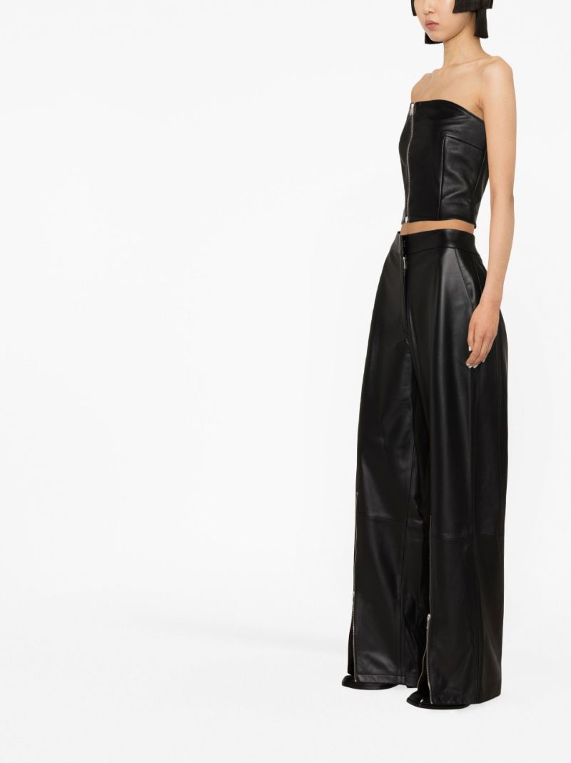 Black Wide-leg Leather Zipper Trousers