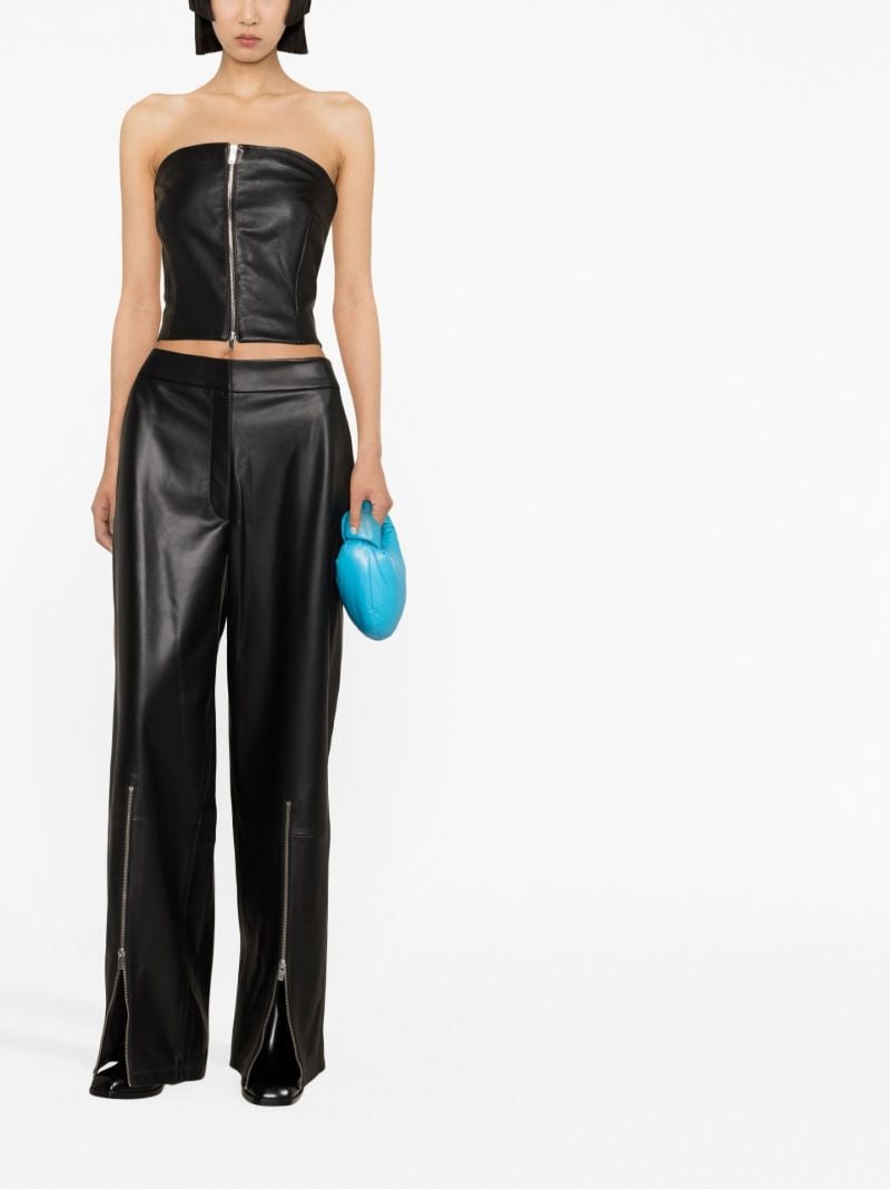 Black Wide-leg Leather Zipper Trousers