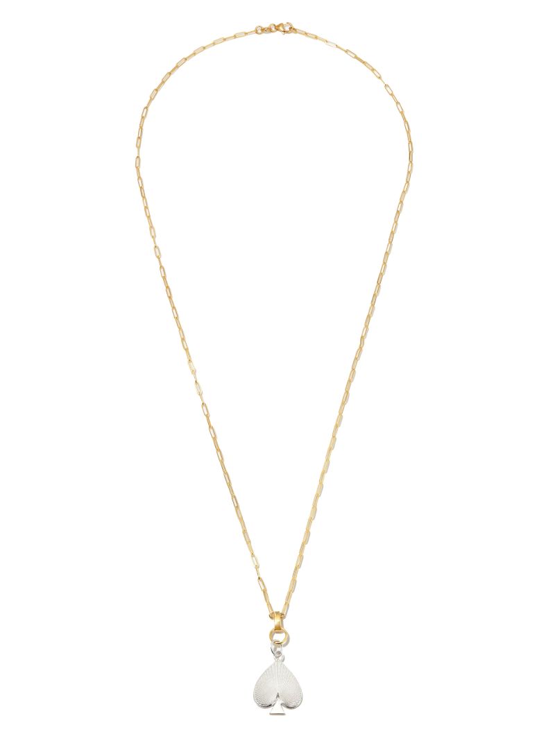 18k Yellow and White Gold Spade Pendant Necklace