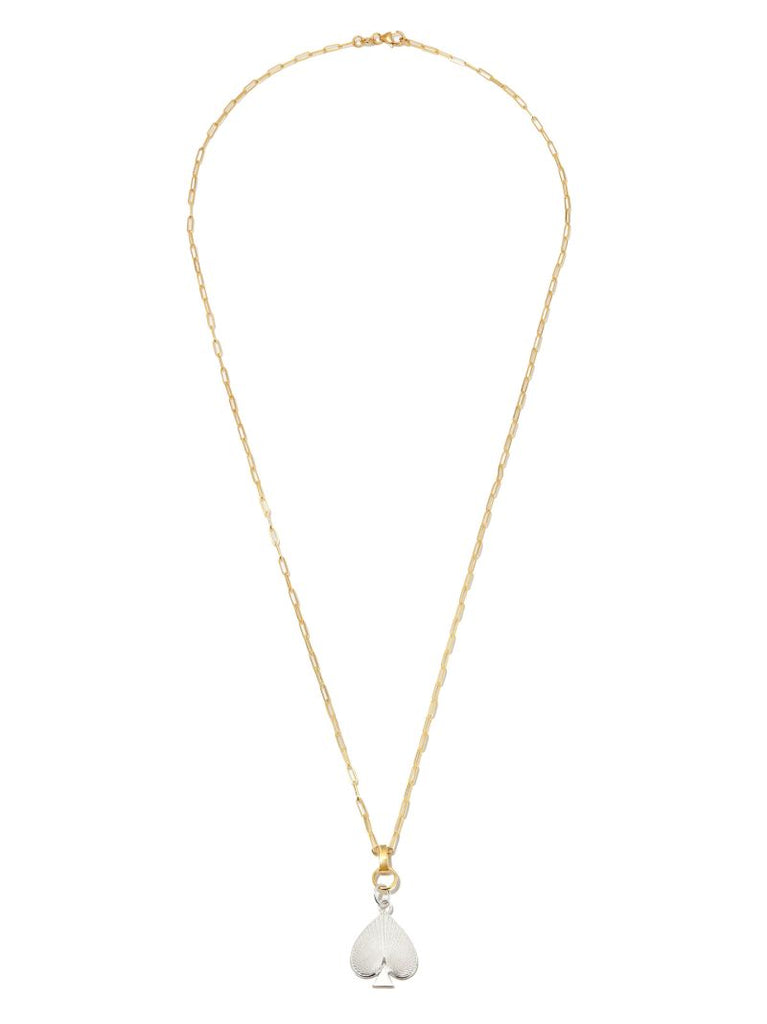 18k Yellow and White Gold Spade Pendant Necklace