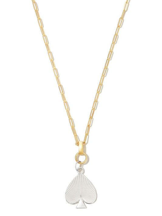 18k Yellow and White Gold Spade Pendant Necklace