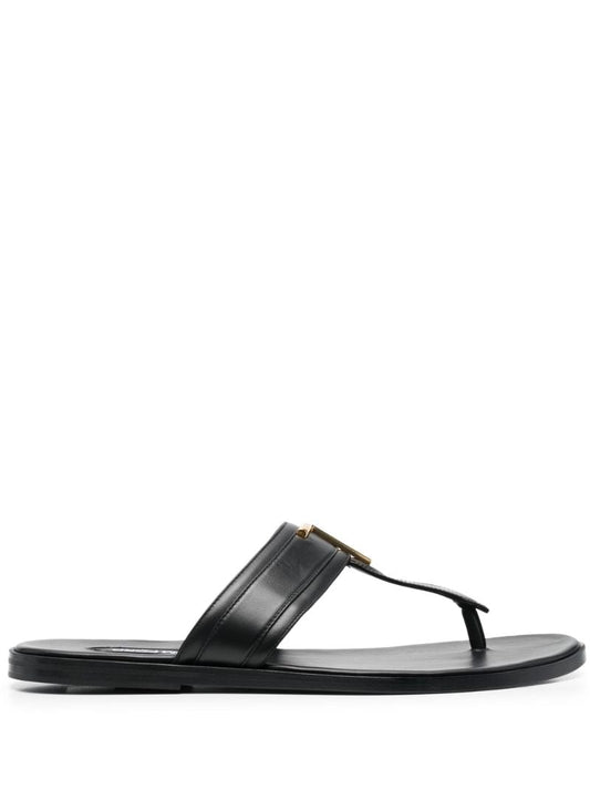 Black Brighton Logo Leather Sandals