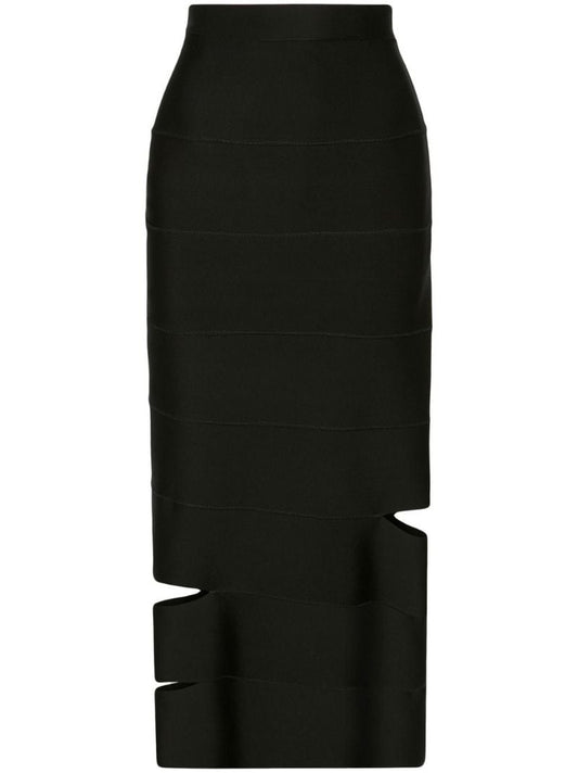 Black Cut-out Pencil Midi Skirt
