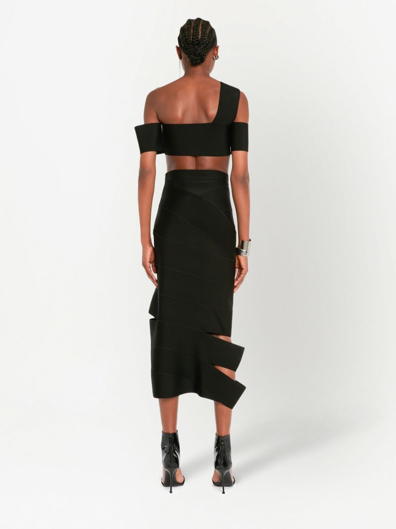 Black Cut-out Pencil Midi Skirt