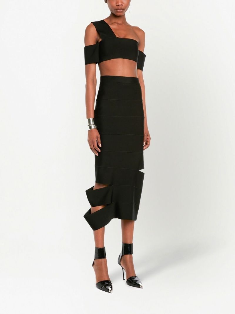 Black Cut-out Pencil Midi Skirt