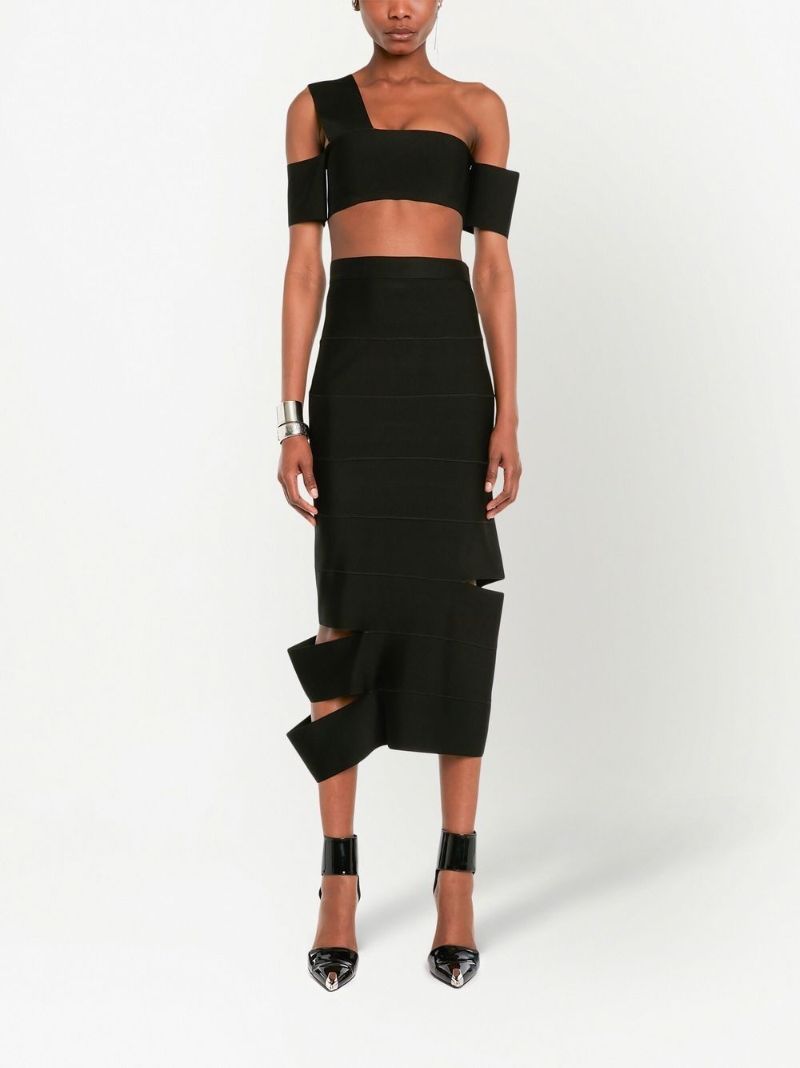 Black Cut-out Pencil Midi Skirt