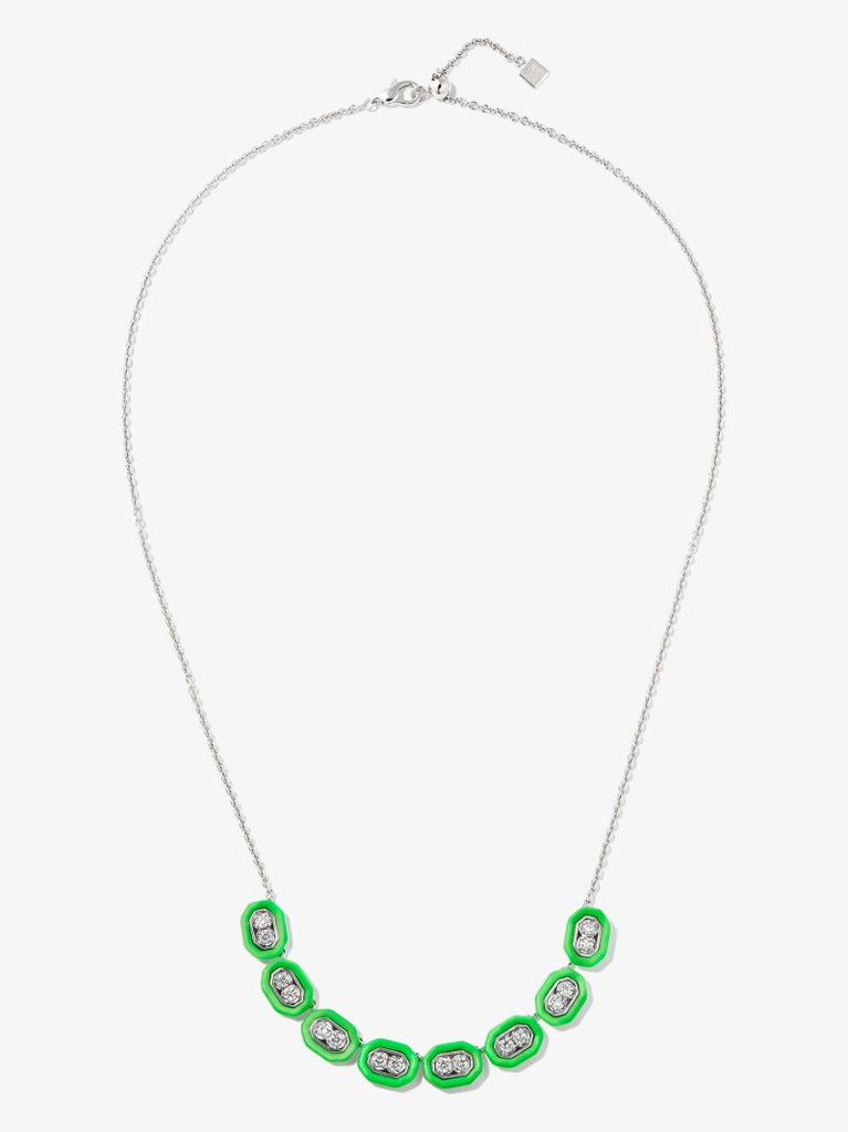 18k White Gold Diamond Enamel Necklace