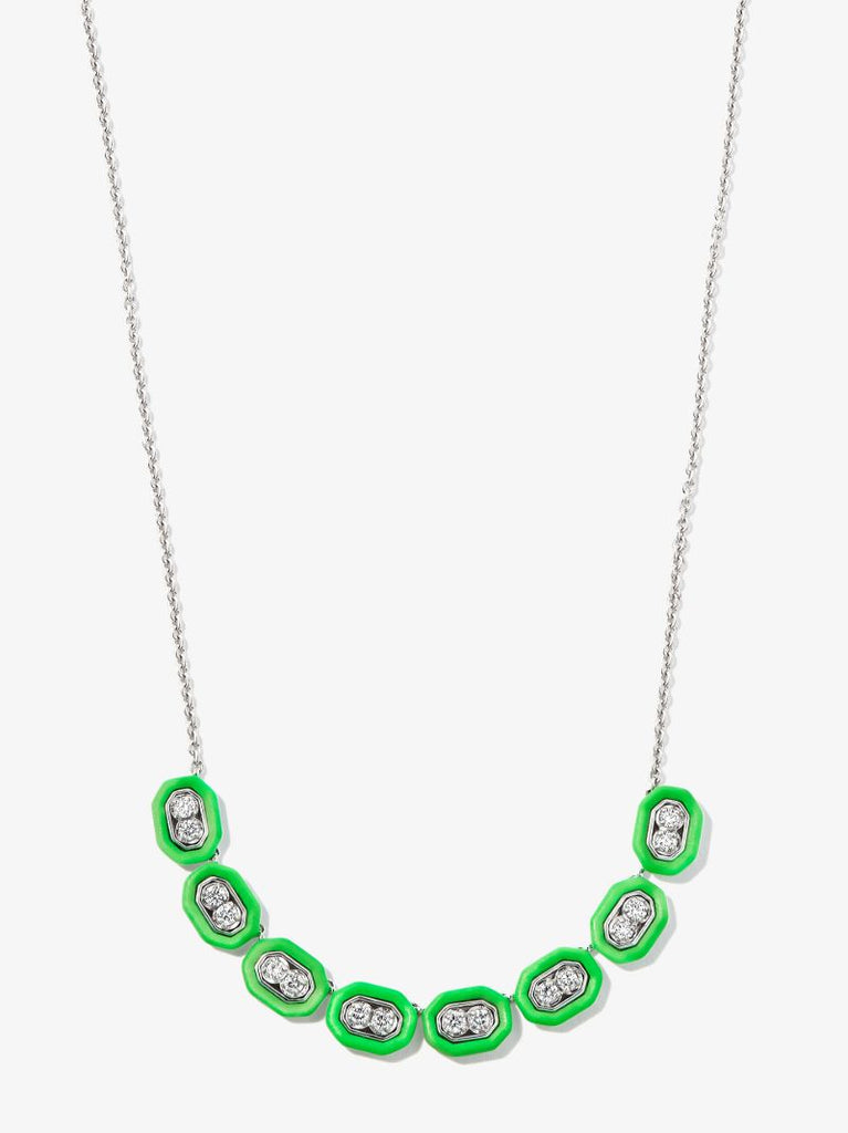 18k White Gold Diamond Enamel Necklace