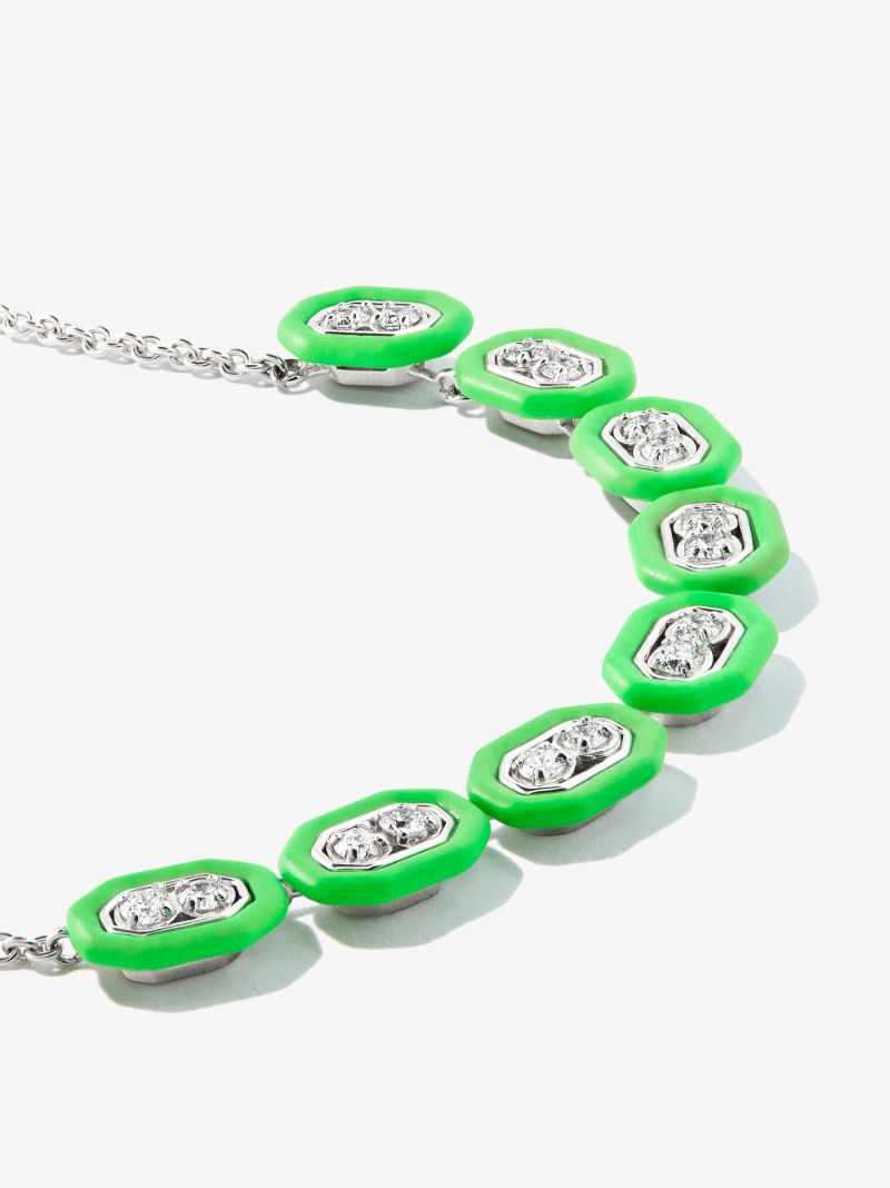 18k White Gold Diamond Enamel Necklace