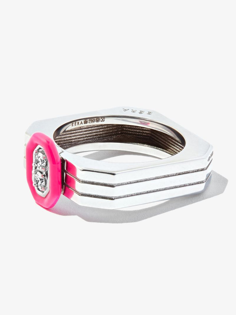 18k White Gold Diamond Enamel Ring