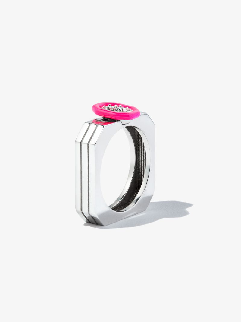 18k White Gold Diamond Enamel Ring