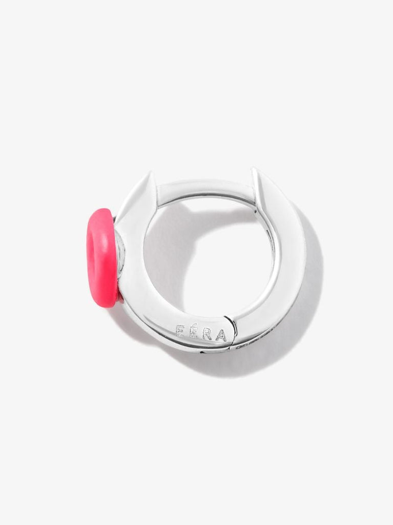 18k White Gold Diamond Enamel Hoop Earring