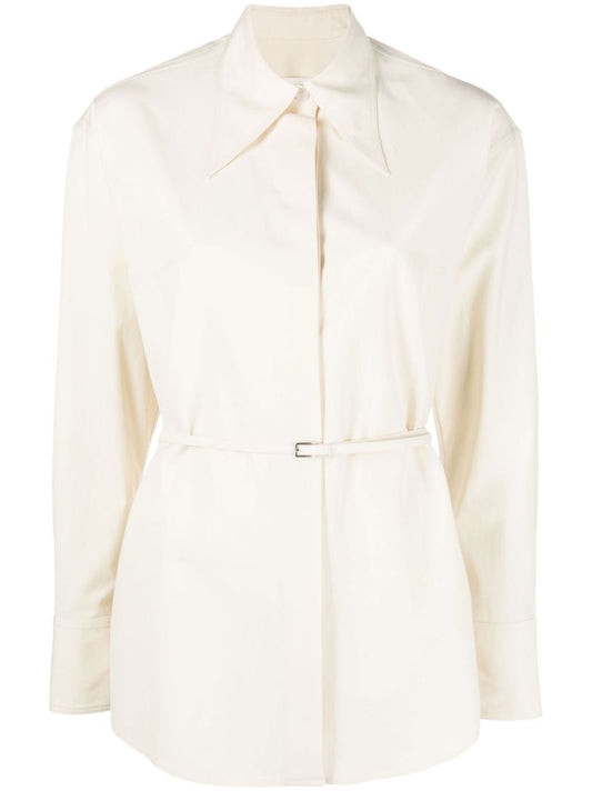 Neutral Long Sleeve Belted Shirt