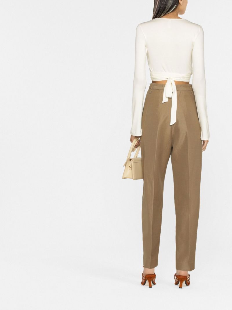 Brown Belted High-waisted Trousers