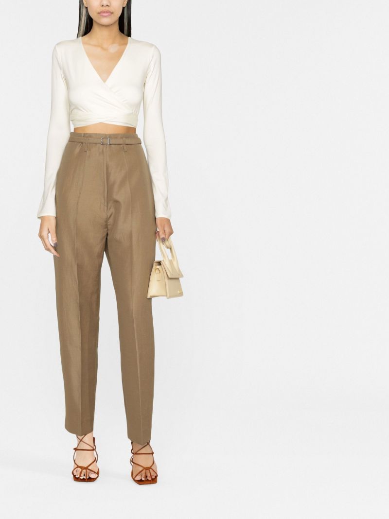 Brown Belted High-waisted Trousers
