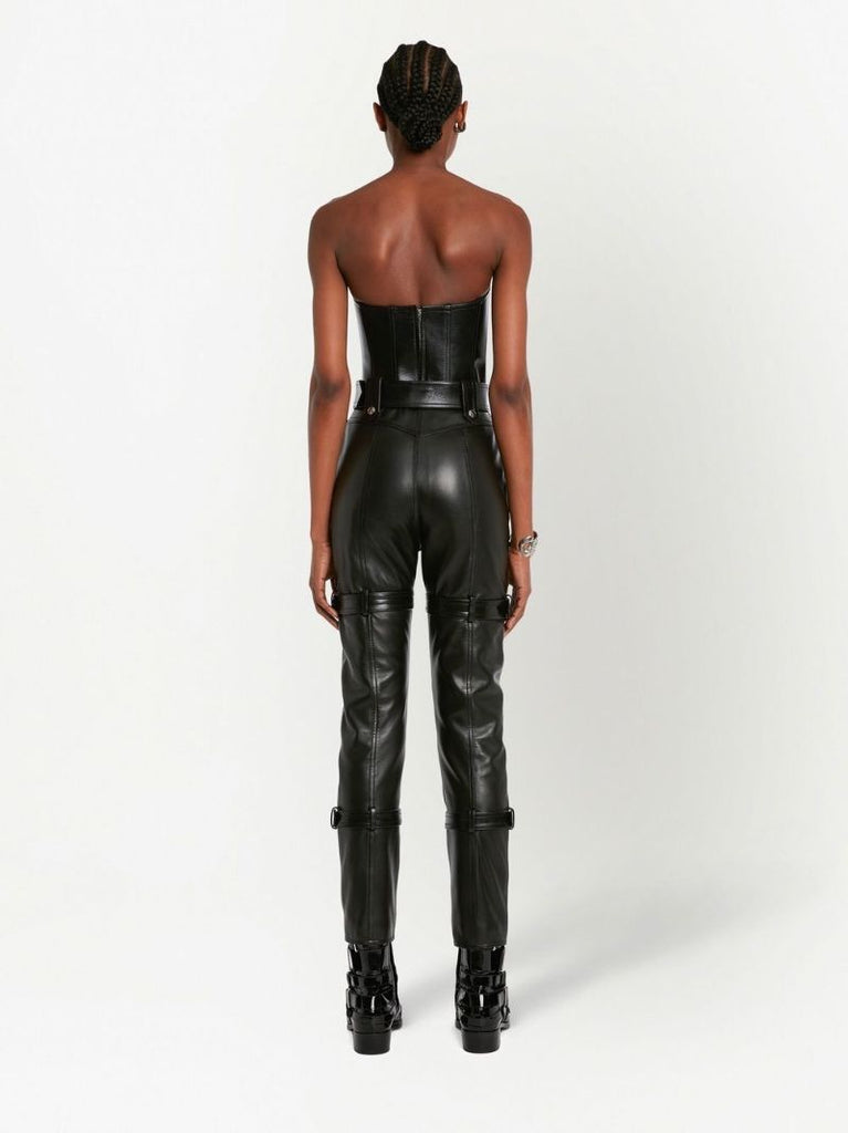 Black Strapless Leather Bustier Top