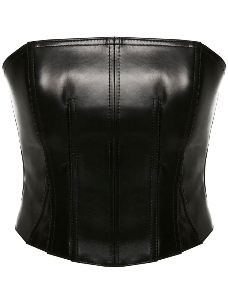 Black Strapless Leather Bustier Top