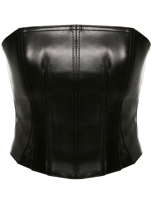 Black Strapless Leather Bustier Top