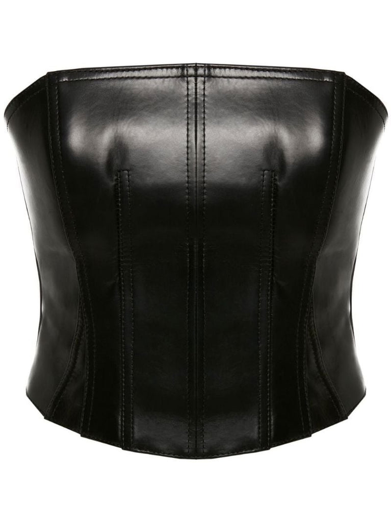 Black Strapless Leather Bustier Top