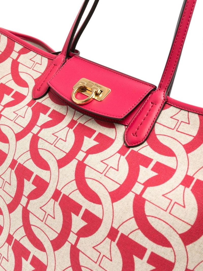 Red Gancini Print Canvas Tote Bag