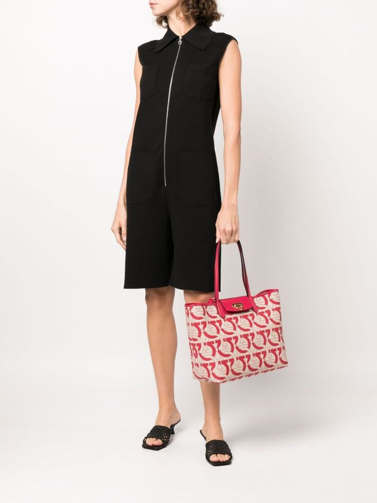 Red Gancini Print Canvas Tote Bag