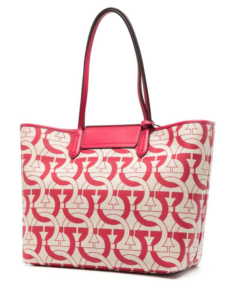 Red Gancini Print Canvas Tote Bag