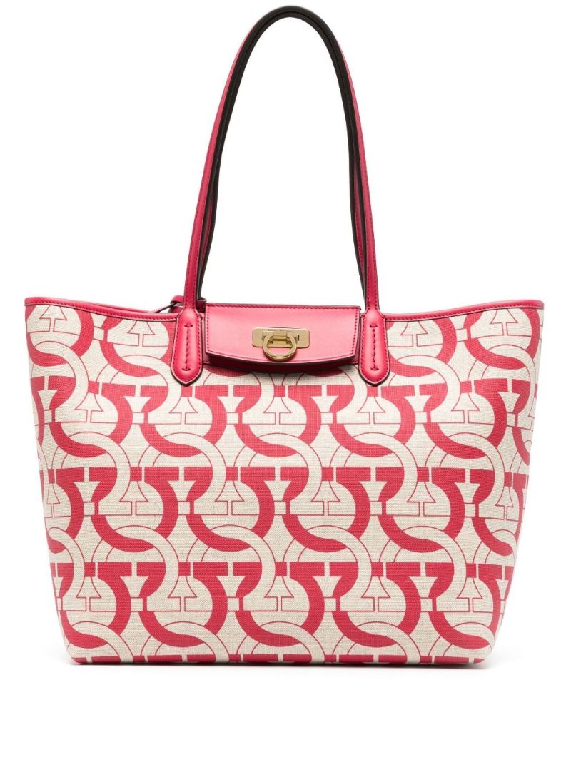 Red Gancini Print Canvas Tote Bag