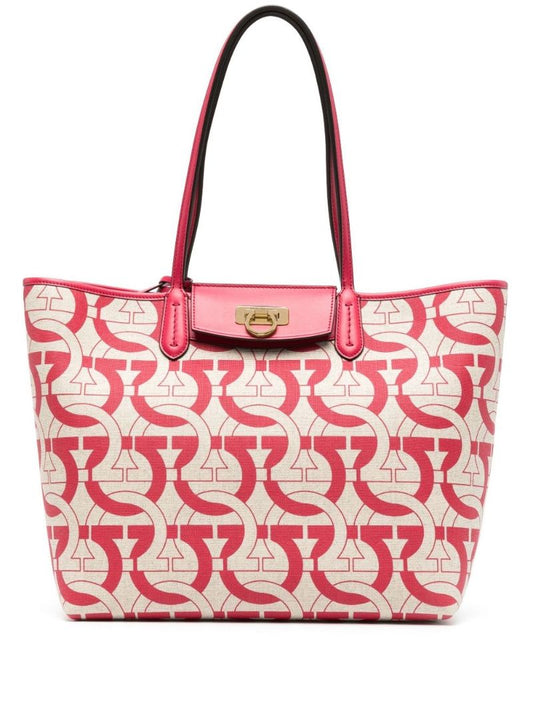 Red Gancini Print Canvas Tote Bag