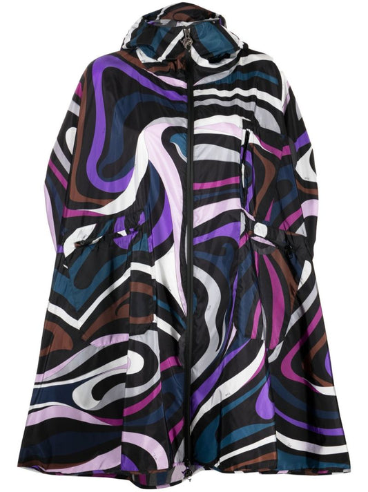 Purple Swirl Print Nylon Raincoat