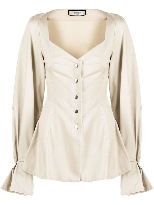 Neutral Pinched Cotton Blouse